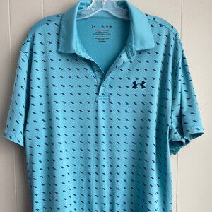 Under Armour The Playoff Polo Shirt Mens XL Blue Geometric Print Golfing Golf